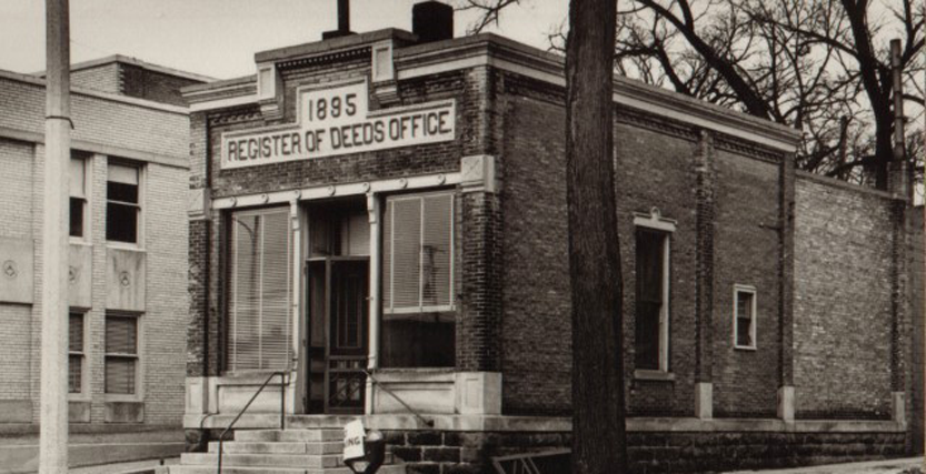Graphic of Fred Galley Photo of Register of Deeds Building