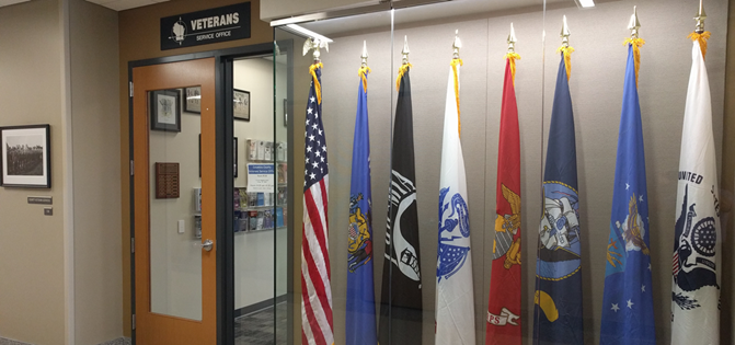 Photograph of the flag display case outside the Veteran's Service Office