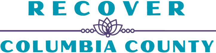 image that says Recover Columbia County with a line with lotus flower in the center of the line