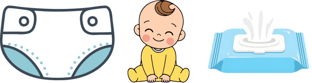 clip art image-diaper, baby sitting, and pack of wipes